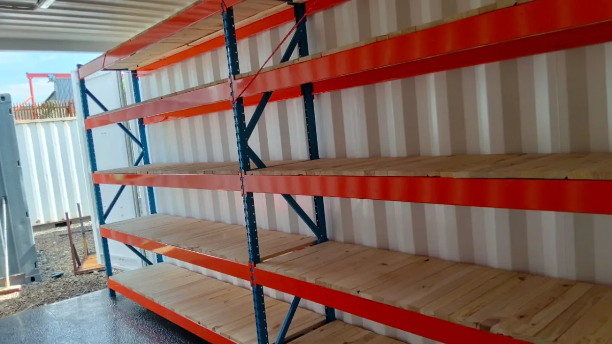 6M Container & Heavy-Duty 5-Tier Shelving | AC Containers Projects